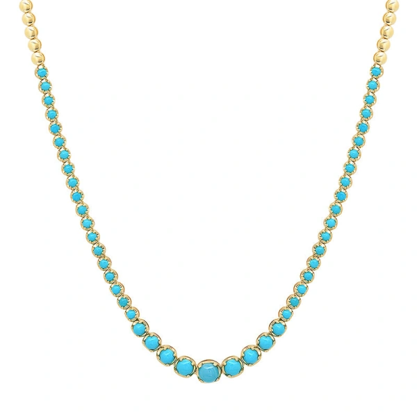 Graduated Turquoise Tennis Necklace in 18K Yellow Gold