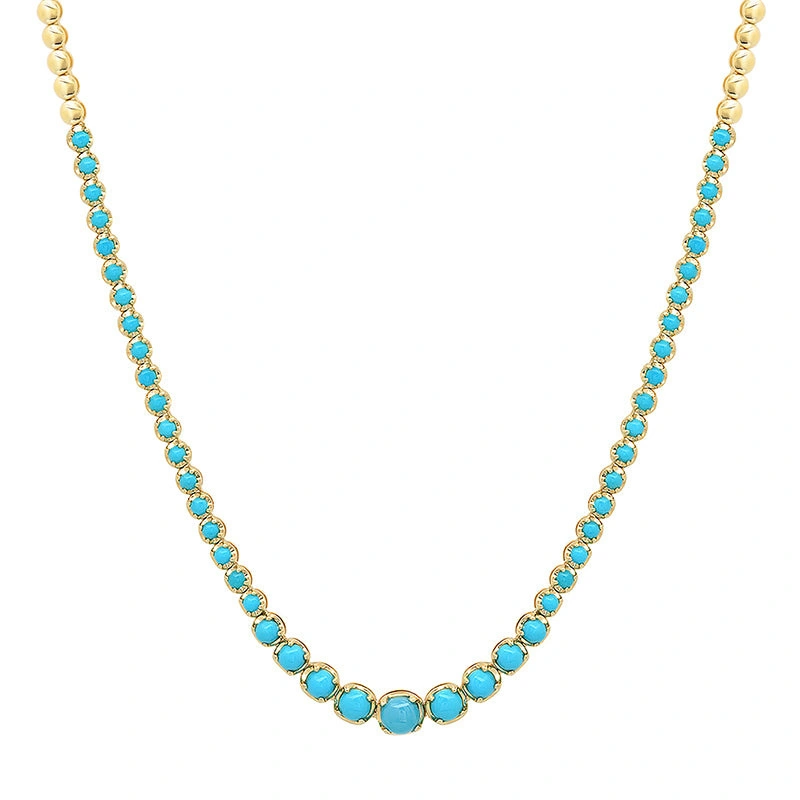 Jennifer Meyer Graduated Turquoise Tennis Necklace in 18K Yellow Gold Jennifer Meyer Graduated Turquoise Tennis Necklace in 18K Yellow Gold | Fine Necklaces | Coveti