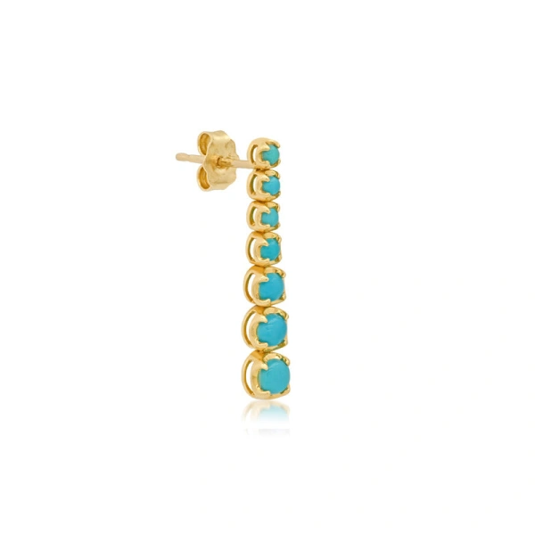 Jennifer Meyer Graduated Turquoise Tennis Studs in 18K Yellow Gold | Fine Earrings | Coveti