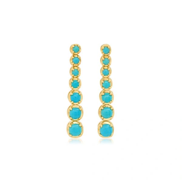 Jennifer Meyer Graduated Turquoise Tennis Studs in 18K Yellow Gold | Fine Earrings | Coveti