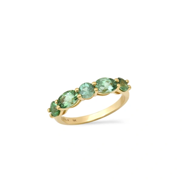 Jennifer Meyer Green Tourmaline Mosaic Ring in 18K Yellow Gold | Fine Rings | Coveti