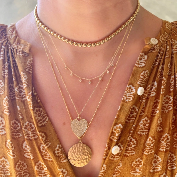 Jennifer Meyer Hammered Disc Necklace in 18K Yellow Gold | Fine Necklaces | Coveti