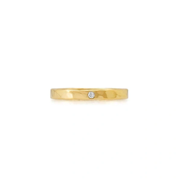 Jennifer Meyer Hammered Ellen Band with Diamond Accent in 18K Yellow Gold | Fine Rings | Coveti