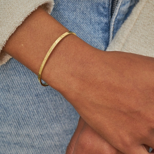 Jennifer Meyer Hammered Ellen Cuff in 18K Yellow Gold | Fine Bracelets | Coveti