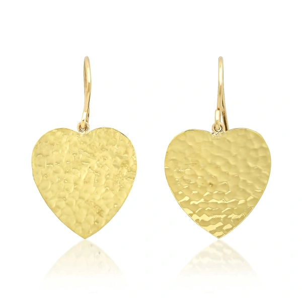 Jennifer Meyer Hammered Heart Earrings in 18K Yellow Gold | Fine Earrings | Coveti