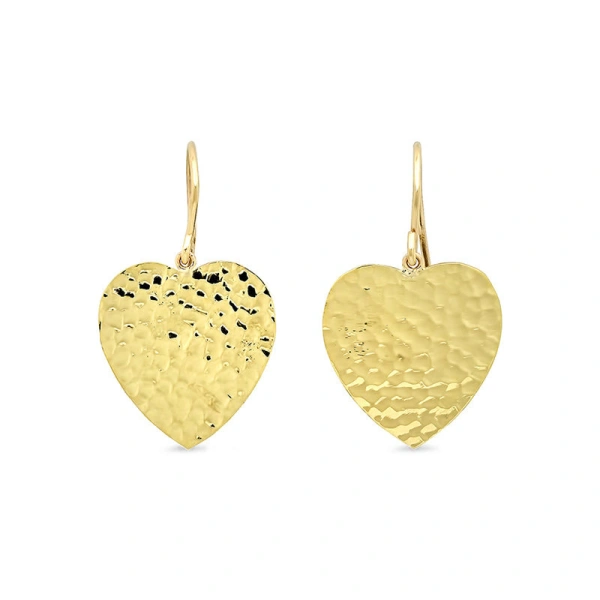Jennifer Meyer Hammered Heart Earrings in 18K Yellow Gold | Fine Earrings | Coveti