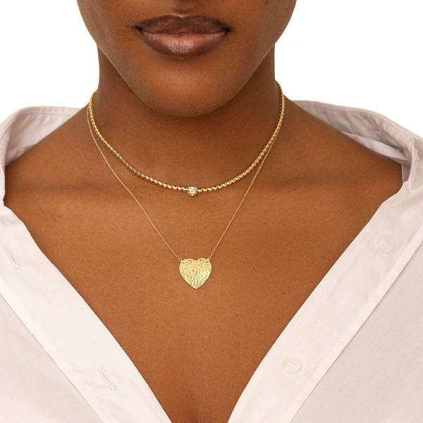 Jennifer Meyer Hammered Heart Necklace in 18K Yellow Gold | Fine Necklaces | Coveti