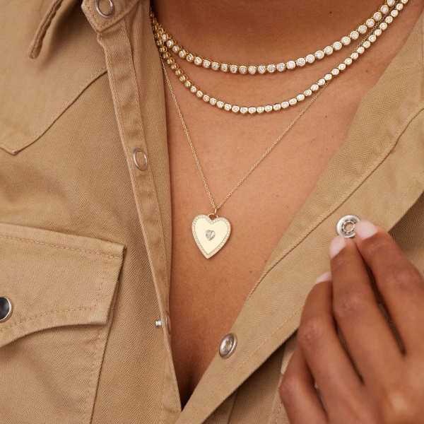 Jennifer Meyer Heart Necklace with Diamonds in 18K Yellow Gold | Fine Necklaces | Coveti