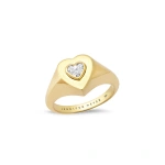 Jennifer Meyer Heart Signet Ring with Heart Cut Diamond in 18K Yellow Gold | Fine Rings | Coveti
