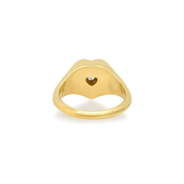 Jennifer Meyer Heart Signet Ring with Heart Cut Diamond in 18K Yellow Gold | Fine Rings | Coveti