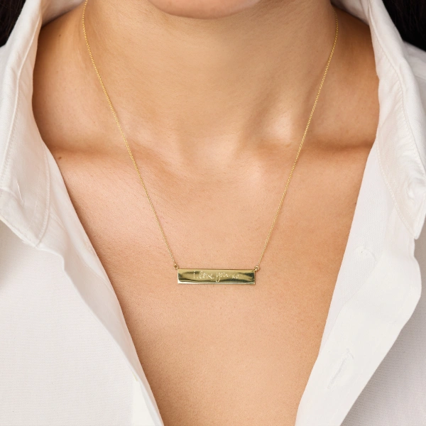 Jennifer Meyer Heirloom Handwritten Nameplate Necklace in 18K Yellow Gold | Fine Necklaces | Coveti