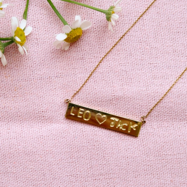 Jennifer Meyer Heirloom Handwritten Nameplate Necklace in 18K Yellow Gold | Fine Necklaces | Coveti