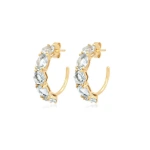 Jennifer Meyer Hexagon and Oval Cut Aquamarine Hoops in 18K Yellow Gold | Fine Earrings | Coveti