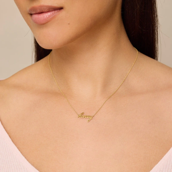 Jennifer Meyer Honey Script Necklace in 18K Yellow Gold | Fine Necklaces | Coveti