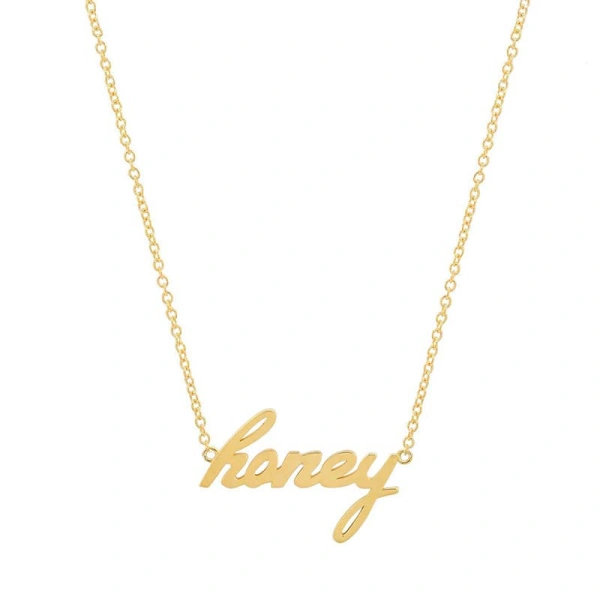Jennifer Meyer Honey Script Necklace in 18K Yellow Gold | Fine Necklaces | Coveti