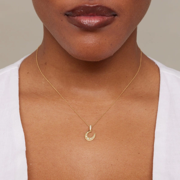 Jennifer Meyer Horseshoe Pendant Necklace with Diamond Accents in 18K Yellow Gold | Fine Necklaces | Coveti