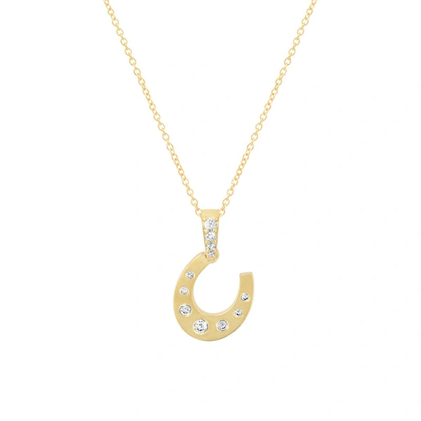 Jennifer Meyer Horseshoe Pendant Necklace with Diamond Accents in 18K Yellow Gold | Fine Necklaces | Coveti