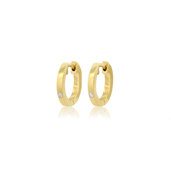 Jennifer Meyer Huggies with Diamond Accent in 18K Yellow Gold | Fine Earrings | Coveti