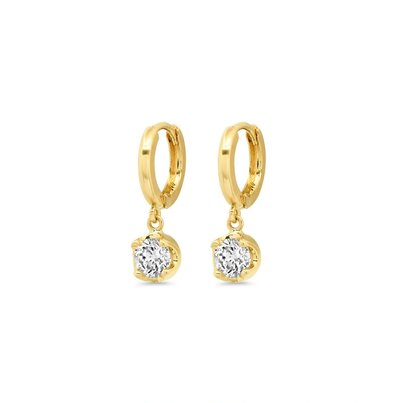 Jennifer Meyer Huggies with Illusion Set Diamond Drop in 18K Yellow Gold Jennifer Meyer Huggies with Illusion Set Diamond Drop in 18K Yellow Gold | Fine Earrings | Coveti