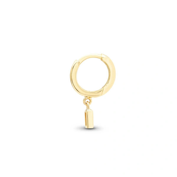 Jennifer Meyer Huggies with Mini Baguette Cut Diamond Drop in 18K Yellow Gold | Fine Earrings | Coveti