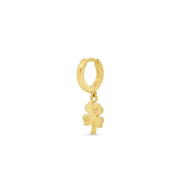 Jennifer Meyer Huggies with Mini Clover Drop in 18K Yellow Gold | Fine Earrings | Coveti