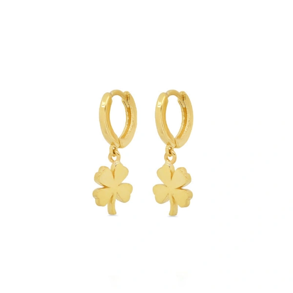 Jennifer Meyer Huggies with Mini Clover Drop in 18K Yellow Gold | Fine Earrings | Coveti