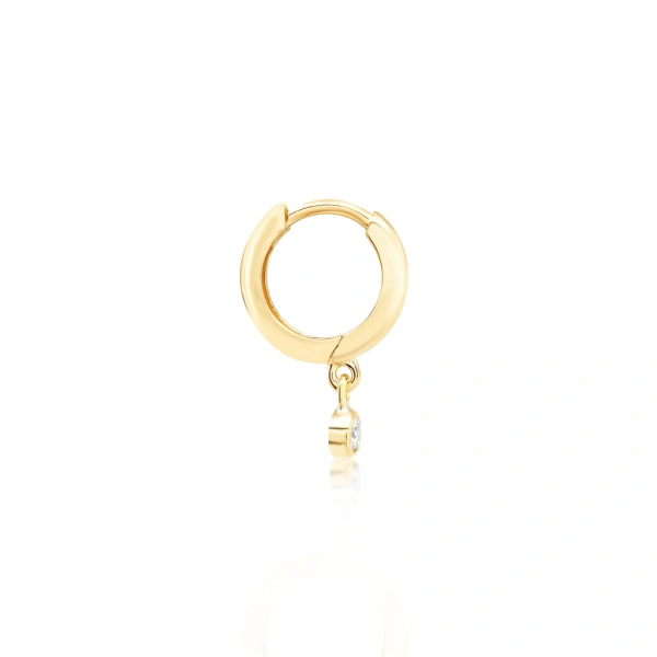 Jennifer Meyer Huggies with Mini Diamond Bezel Drop in 18K Yellow Gold | Fine Earrings | Coveti