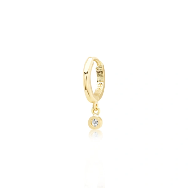 Jennifer Meyer Huggies with Mini Diamond Bezel Drop in 18K Yellow Gold | Fine Earrings | Coveti