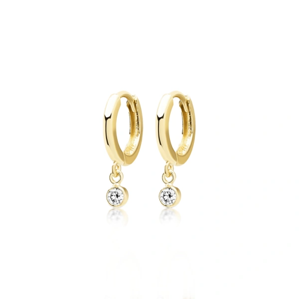 Huggies with Mini Diamond Bezel Drop in 18K Yellow Gold