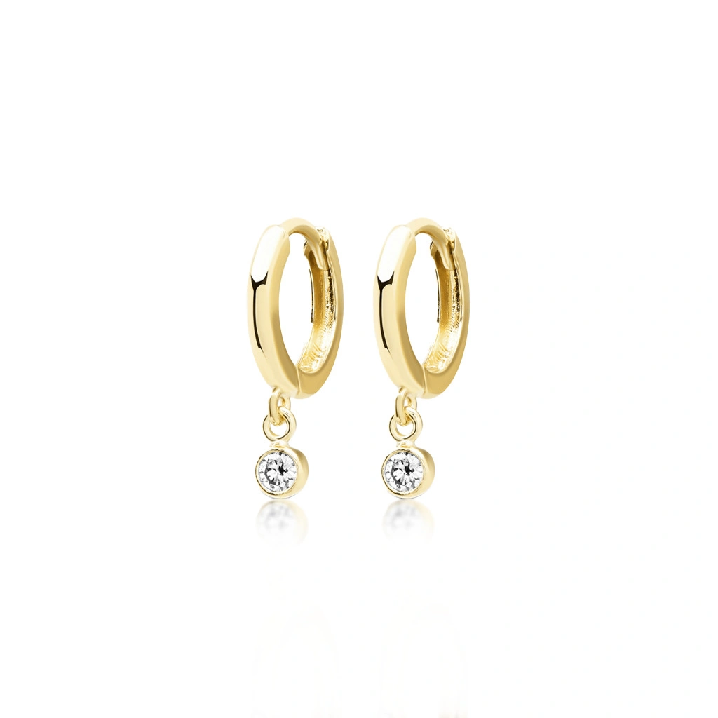 Jennifer Meyer Huggies with Mini Diamond Bezel Drop in 18K Yellow Gold Jennifer Meyer Huggies with Mini Diamond Bezel Drop in 18K Yellow Gold | Fine Earrings | Coveti