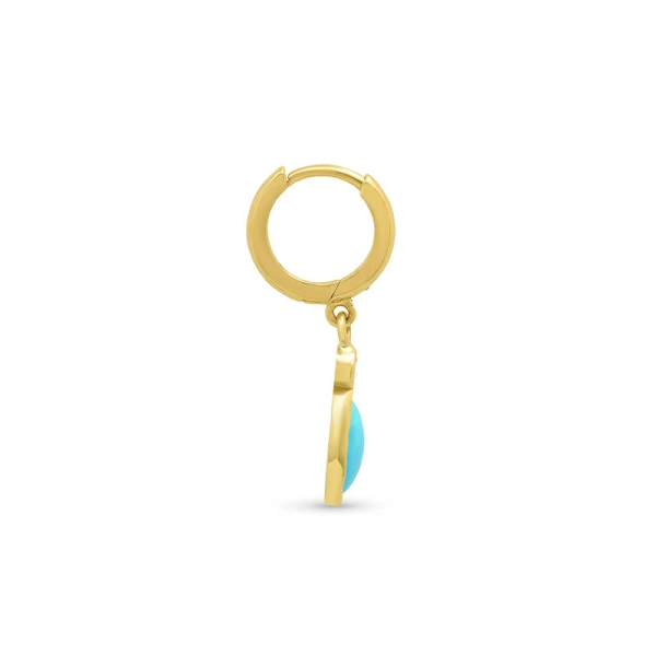 Jennifer Meyer Huggies with Mini Diamond and Turquoise Marquise Drop in 18K Yellow Gold | Fine Earrings | Coveti