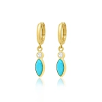 Jennifer Meyer Huggies with Mini Diamond and Turquoise Marquise Drop in 18K Yellow Gold | Fine Earrings | Coveti