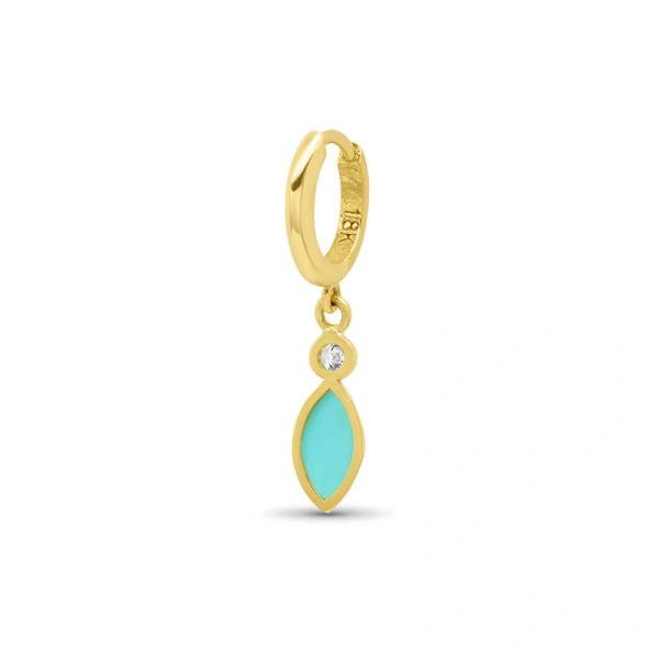 Jennifer Meyer Huggies with Mini Diamond and Turquoise Marquise Drop in 18K Yellow Gold | Fine Earrings | Coveti