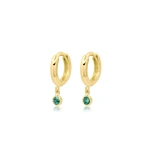 Jennifer Meyer Huggies with Mini Emerald Bezel Drop in 18K Yellow Gold | Fine Earrings | Coveti