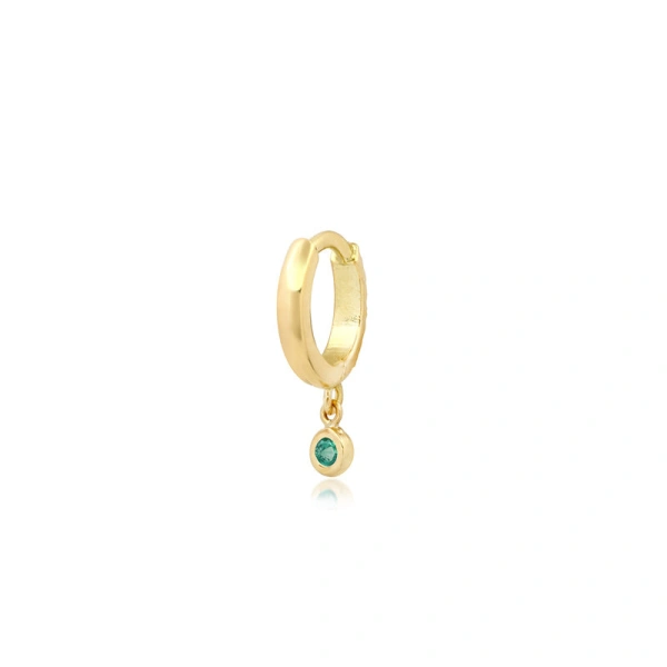Jennifer Meyer Huggies with Mini Emerald Bezel Drop in 18K Yellow Gold | Fine Earrings | Coveti