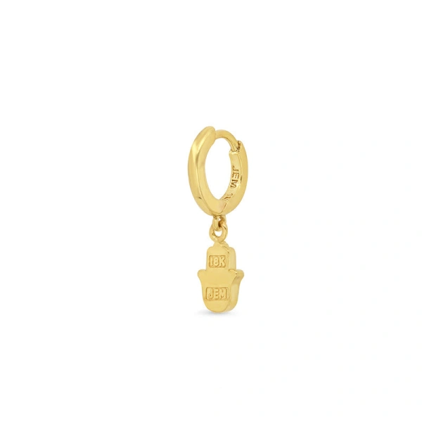 Jennifer Meyer Huggies with Mini Hamsa Drop in 18K Yellow Gold | Fine Earrings | Coveti