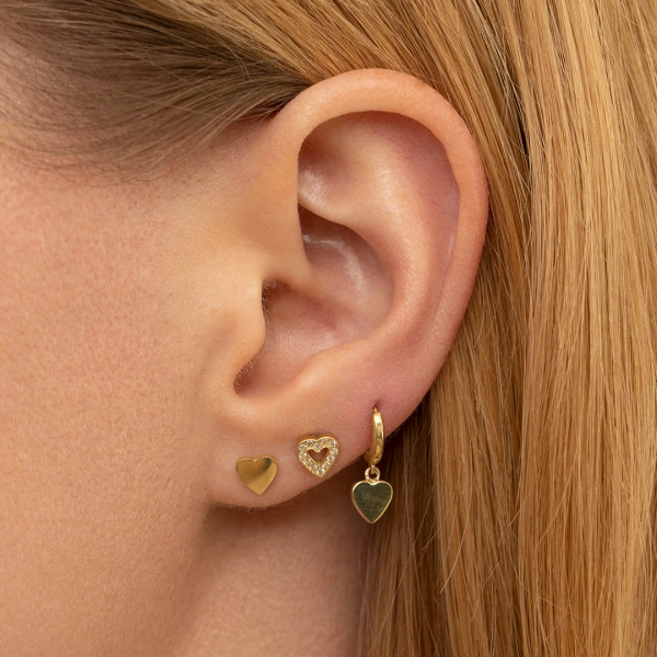 Jennifer Meyer Huggies with Mini Heart Drop in 18K Yellow Gold | Fine Earrings | Coveti