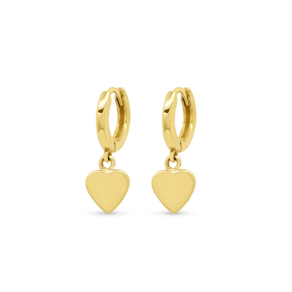 Huggies with Mini Heart Drop in 18K Yellow Gold