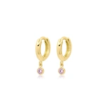 Jennifer Meyer Huggies with Mini Pink Sapphire Bezel Drop in 18K Yellow Gold | Fine Earrings | Coveti