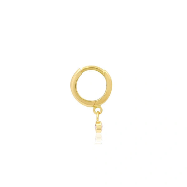Jennifer Meyer Huggies with Mini Pink Sapphire Bezel Drop in 18K Yellow Gold | Fine Earrings | Coveti