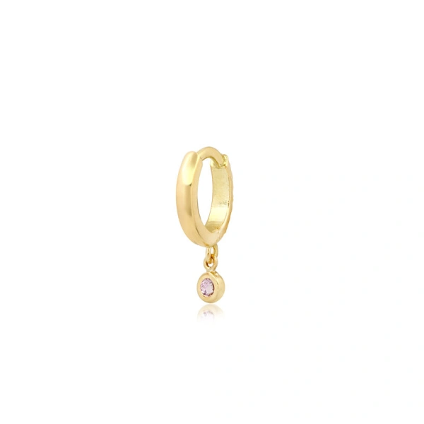 Jennifer Meyer Huggies with Mini Pink Sapphire Bezel Drop in 18K Yellow Gold | Fine Earrings | Coveti