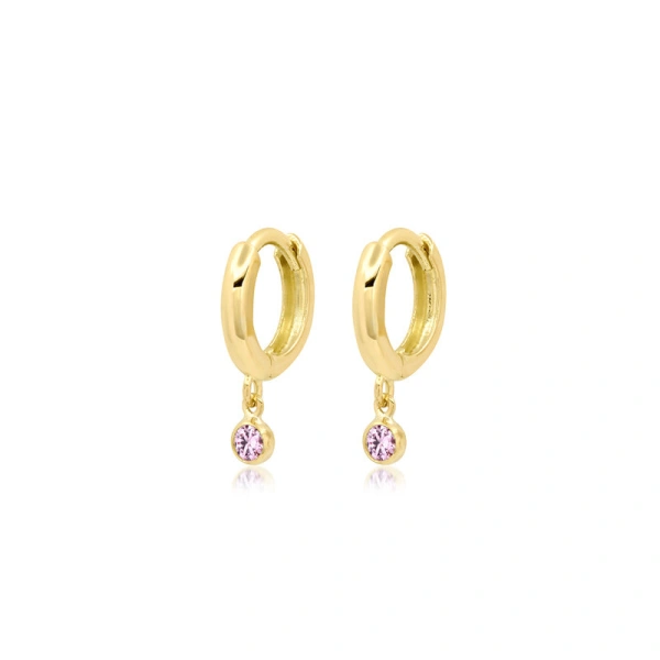 Huggies with Mini Pink Sapphire Bezel Drop in 18K Yellow Gold