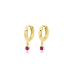 Jennifer Meyer Huggies with Mini Ruby Bezel Drop in 18K Yellow Gold | Fine Earrings | Coveti
