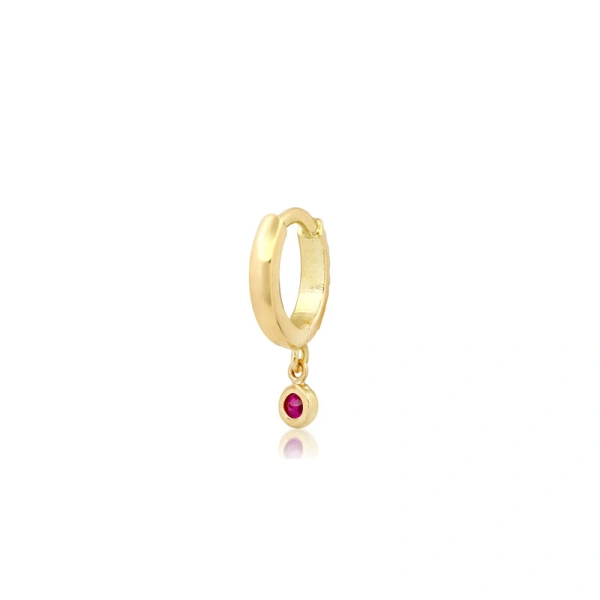 Jennifer Meyer Huggies with Mini Ruby Bezel Drop in 18K Yellow Gold | Fine Earrings | Coveti