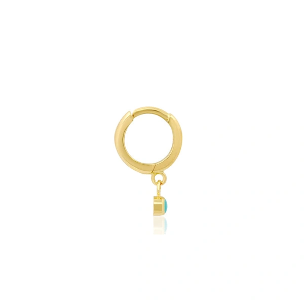 Jennifer Meyer Huggies with Mini Turquoise Bezel Drop in 18K Yellow Gold | Fine Earrings | Coveti