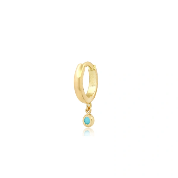 Jennifer Meyer Huggies with Mini Turquoise Bezel Drop in 18K Yellow Gold | Fine Earrings | Coveti