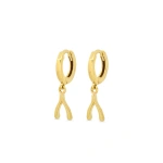 Jennifer Meyer Huggies with Mini Wishbone Drop in 18K Yellow Gold | Fine Earrings | Coveti