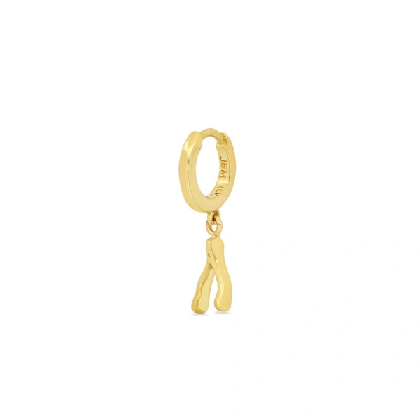 Jennifer Meyer Huggies with Mini Wishbone Drop in 18K Yellow Gold | Fine Earrings | Coveti