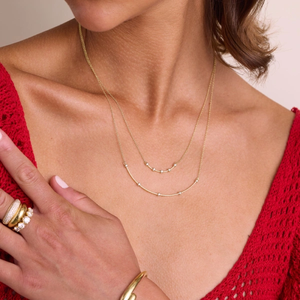 Jennifer Meyer Illusion Set Diamond Curved Stick Necklace in 18K Yellow Gold | Fine Necklaces | Coveti