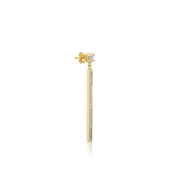 Jennifer Meyer Illusion Set Diamond & Diamond Stick Stud Earrings in 18K Yellow Gold | Fine Earrings | Coveti